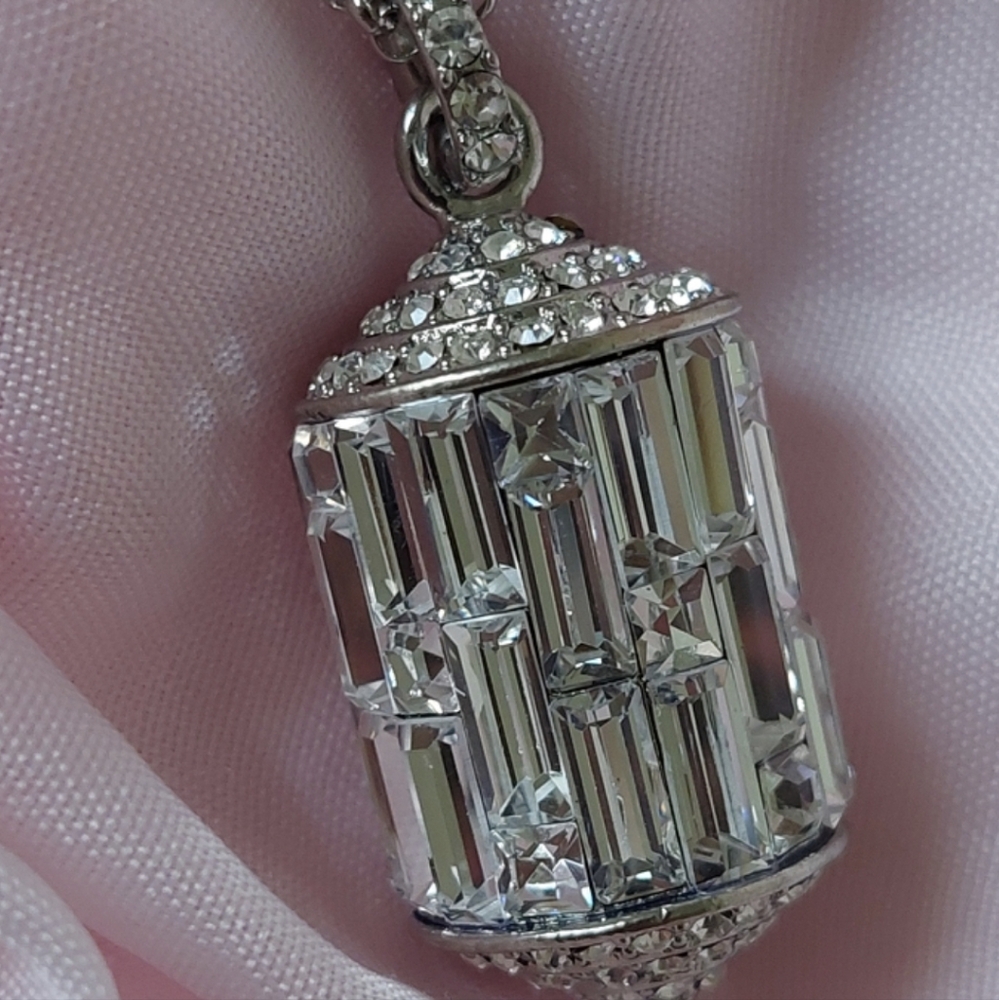 Sutra Prayer Wheel Insp Crystal Rondell Stations 36" Necklace~ Rhodium Plated.